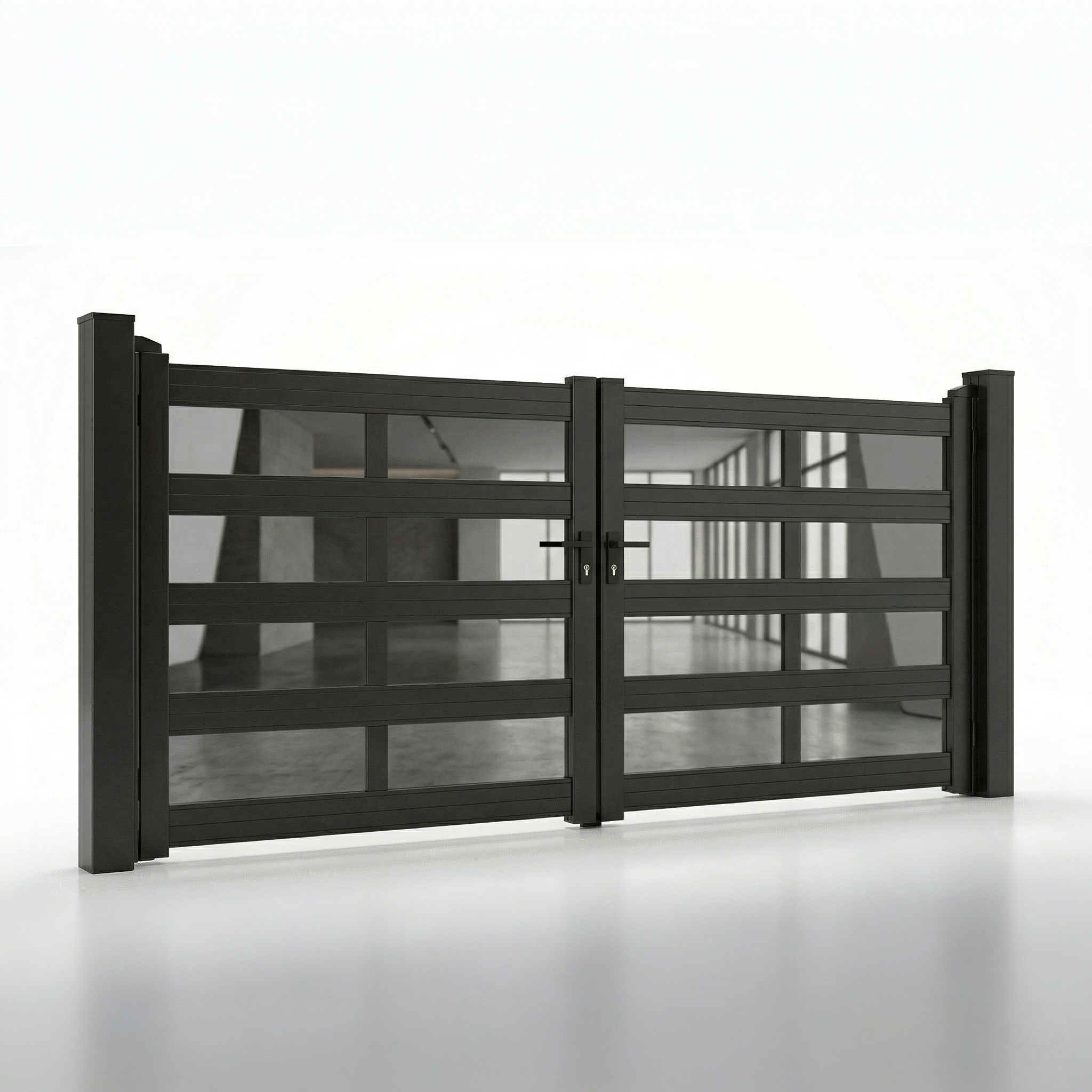 Modern Aluminum & Glass Double Driveway Gate - Image 2