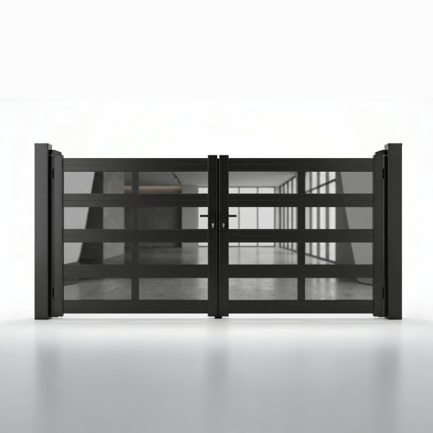 Modern Aluminum & Glass Double Driveway Gate