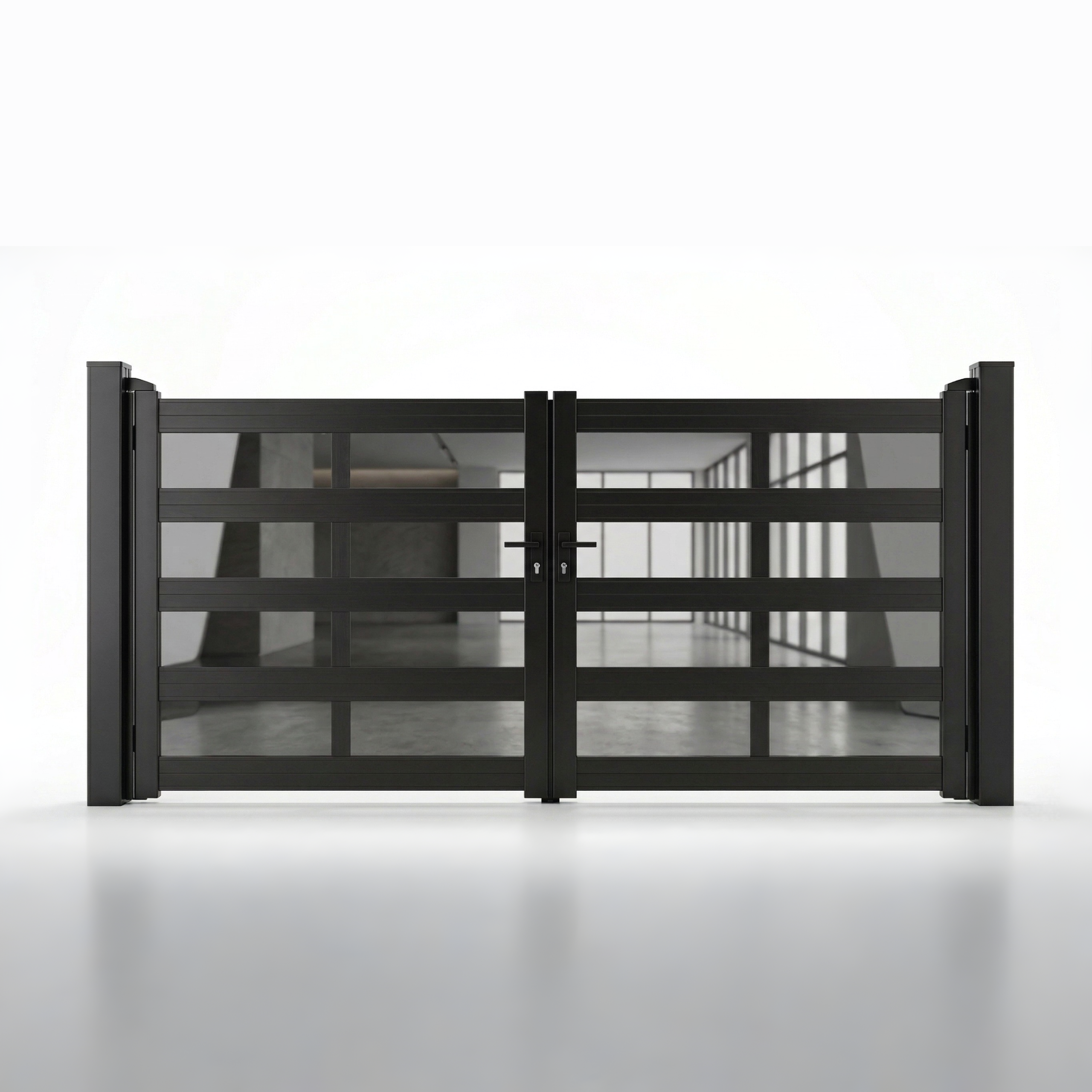 Modern Aluminum & Glass Double Driveway Gate